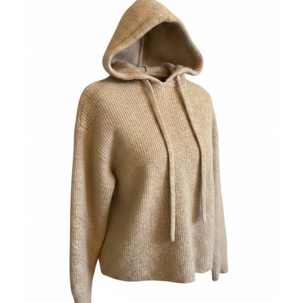 Quince 100% Mongolian Cashmere Fisherman Pullover Hooded Sweater Oatmeal Brown M
